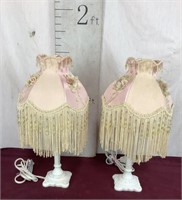 Pair Boudoir Lamps, Embellished Lampshades