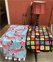 Crochet Afghan, Flamingo Quilt, Wood Lamps