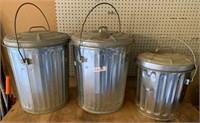 3 Galvanized Cans with Lids