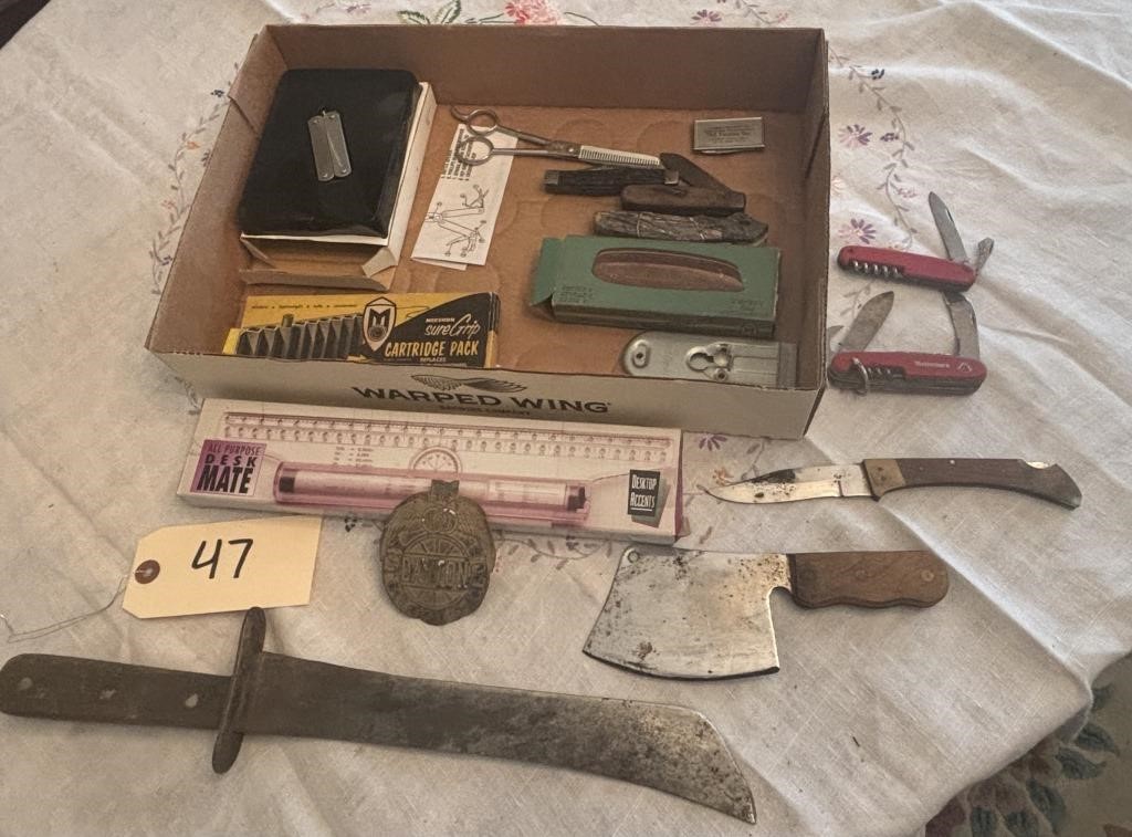 OLD KNIVES, SCISORS & OLD DAYTON CAR BADGE