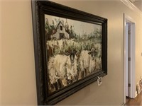 24x36" Acrylic with 4" Frame (Sheep/Barn)