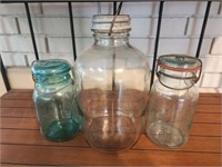 3 vintage glass jars with lids