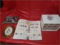 Box lot with misc. Presidential tokens, framed