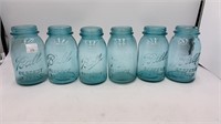 (6) quart blue perfect mason canning jars