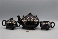 A Black & Gold "Wheat" Mid-Century Asian Tea Set