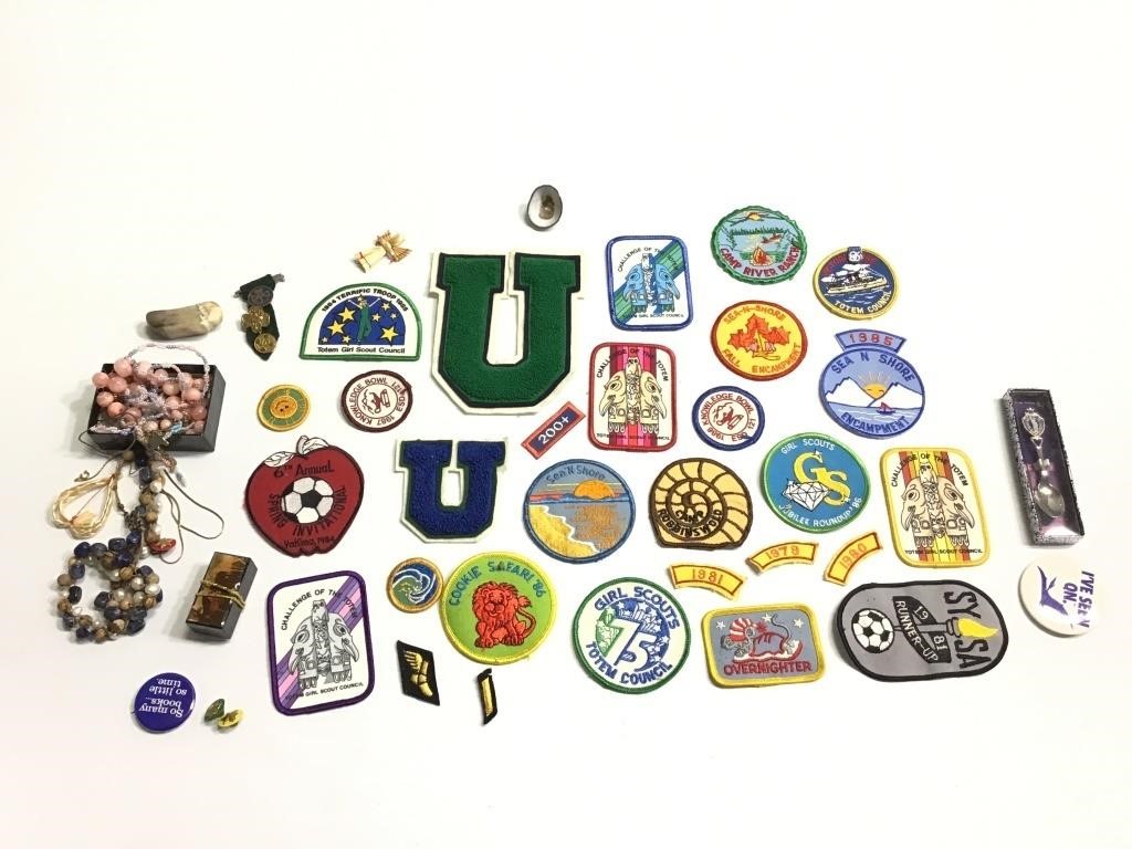Lot Misc Beads, Patches, Girl Scouts, +