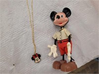 Mickey Mouse Figurine and Minnie Mouse Necklace