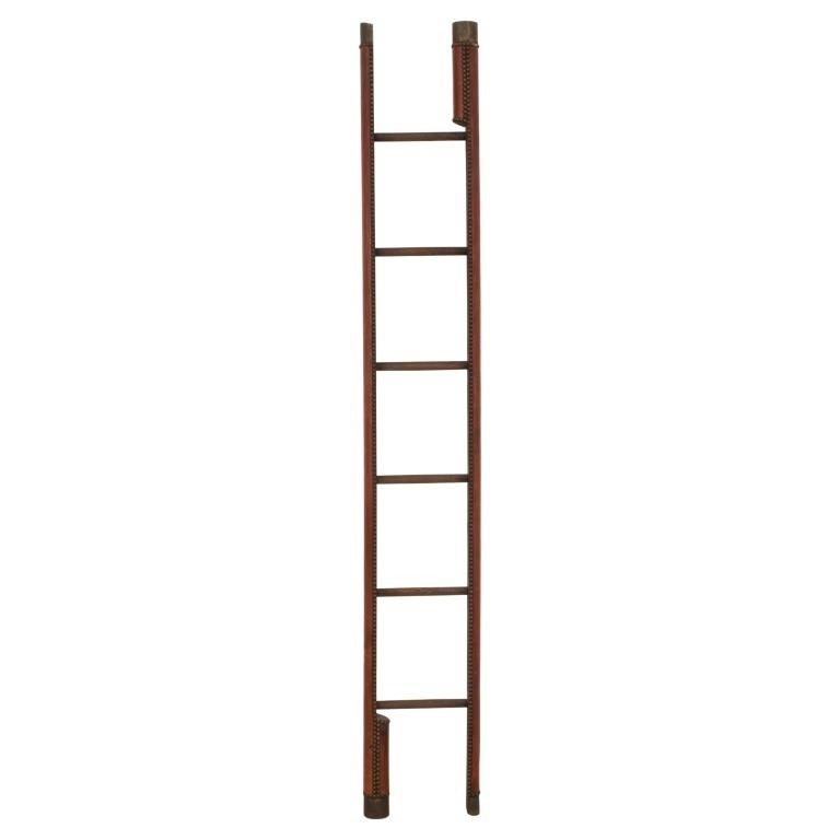 French Leather Folding Pole Library Ladder, 19th C
