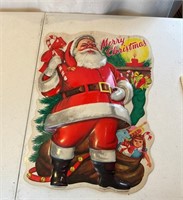 Vintage Christmas Santa Plastic Sign