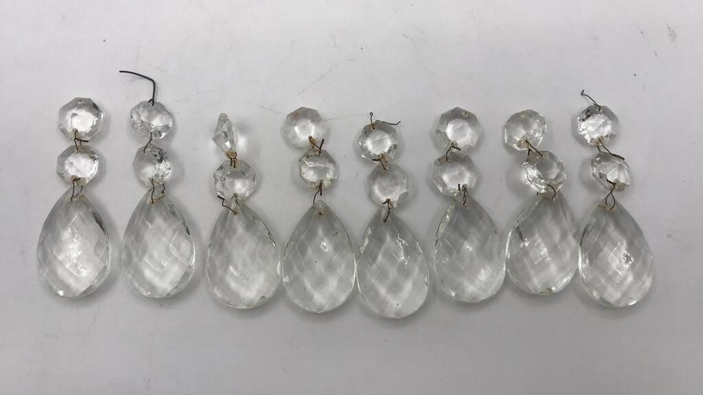 8 Clear Glass Prisms Pendants From Vintage