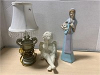 Small Lamp, Cherub And Tall Figurine