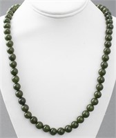 Nephrite Jade Bead Necklace With Vermeil Clasp