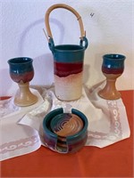 Pottery Wine Bucket, Goblets & Coasters