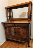 Antique Quarter Sawn Oak Buffet Dresser & Mirror