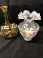 (2) Art Glass Paint Decorated Vases