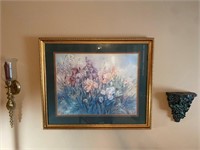 Framed Floral Picture, Shelf & Sconce