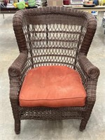 Resin Wicker Patio Wingback Chair Orange Cushion