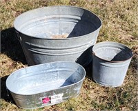 Lot of Galvanized Garden Containers Tubs