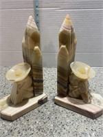 Mexican Alabaster Sleeping Man and Cactus Bookends