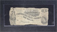 1862 CSA Currency $1 Note T-44, Confederate States