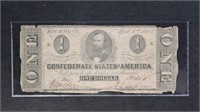1863 CSA Currency $1 Note T-62 Confederate States