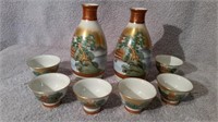 Hand Painted Japanese Sake Bottles & Cups