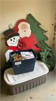 Christmas wood cutouts , plastic totes misc