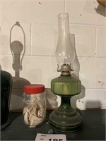 GREEN GLASS OIL LAMP