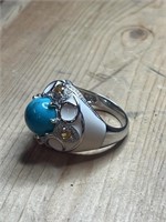 Turquoise White & Gold Stone Ring Size 10