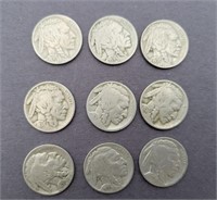 1936 Buffalo Nickels (lot of 9)