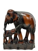 Iron Wood Carved Elephant & Calf