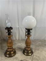 Mid century table lamps, one with hobnail milk