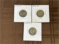 3 Jefferson Silver War Nickels 1945