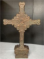 HEAVY ORNATE CAST IRON STANDING CRUCIFIX CROSS