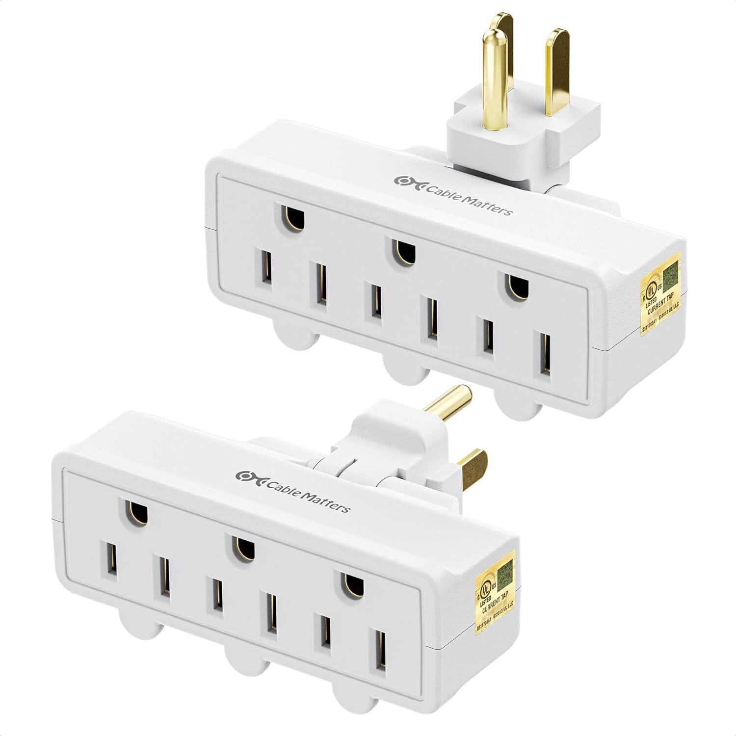 $13  Cable Matters 2-Pack 3 Outlet Swivel Wall Tap
