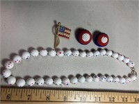 Vintage flag pin, earrings, necklace