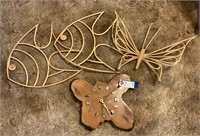 Cyprus wood clock and fish/butterfly art