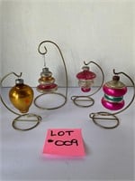 Lot of Four Vintage Glass Ornaments w/ Stands