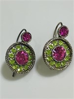 Vintage earrings pink green rhinestone