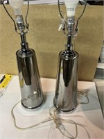 (2) MODERN GLASS w SILVER FADE LAMPS w SHADES