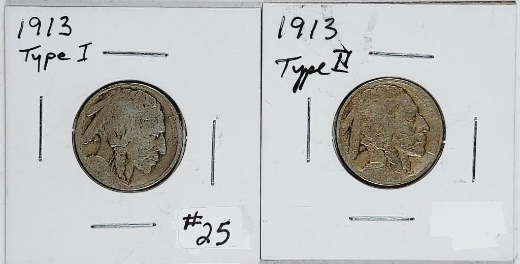 1913  type I & II  Buffalo Nickels  G