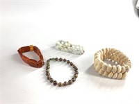 Mixed stone, pearl and sea shell bracelets