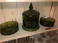 Vintage Green Candy Dish & Bowl Set (3 Pcs)