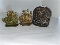 3 antique ship bookends