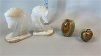 Marble pieces- book ends, apple & candle