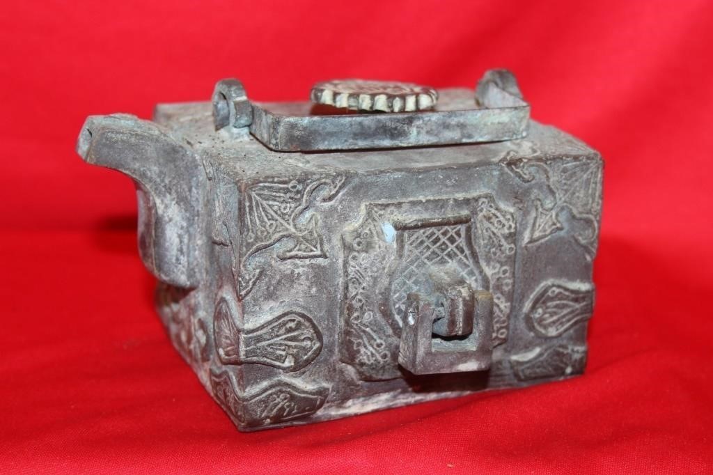 A Chinese Bronze or Metal Teapot
