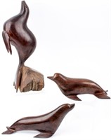 Art Vintage Ironwood Seal Sculptures