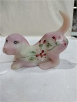 Frosted Fenton hand painted dog signed