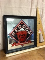 Red dog mirror bar sign