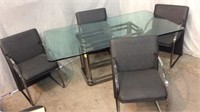 Chrome Glass Top Dining Room Table & 4 Chairs Y1C